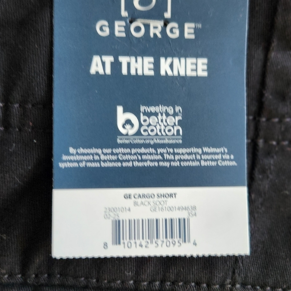 🩳George Men’s Black Cargo Shorts – Size 44 – 10” Inseam – NWT Above the Knee - Picture 8 of 16